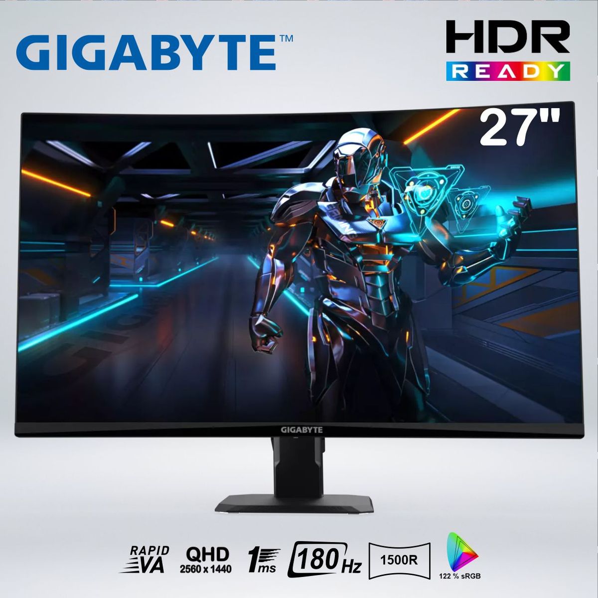 GIGABYTE - MONITOR GS27QCA GAMER CURVO QHD 27  " VA 180hz 1ms HDR AMDfreesync