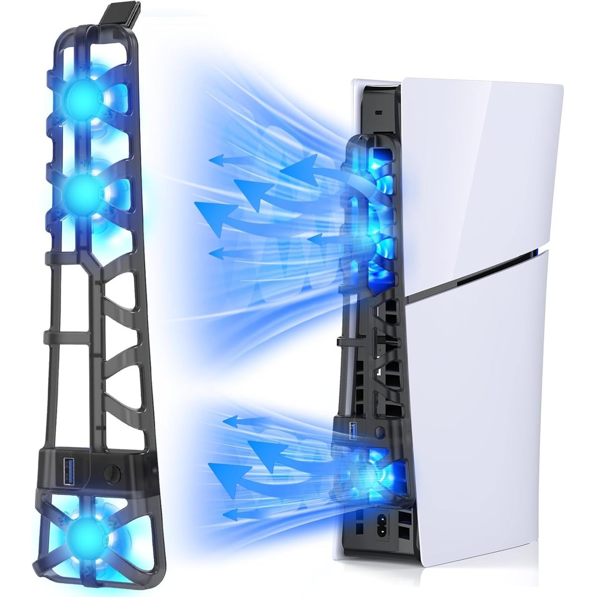 DOBE - Cooler Ventilador Dobe TP5-3538 para PS5 Slim, 3 Velocidades, Luces LED y Puerto USB