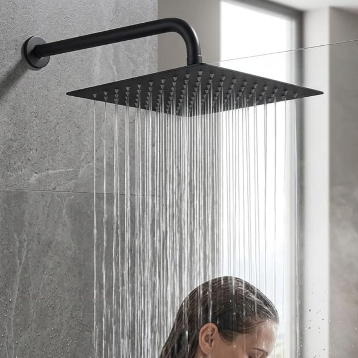 C&A - DUCHA ESPAÑOLA CUADRADA 10x10 PULGADAS ACERO INOX NEGRO MATE
