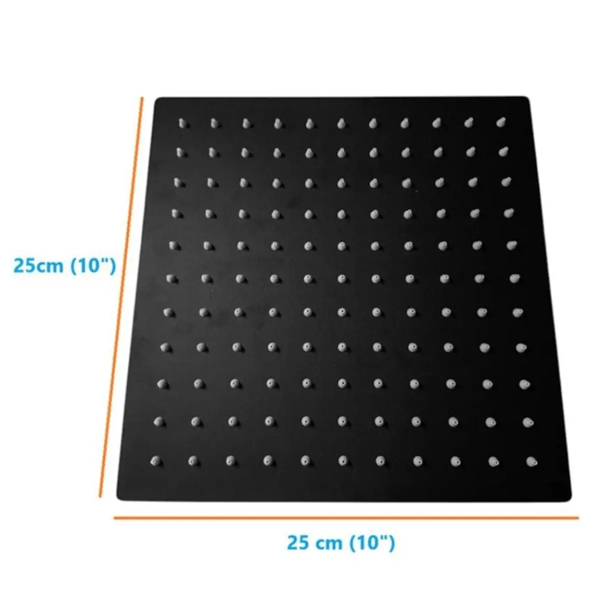 C&A - DUCHA ESPAÑOLA CUADRADA 10x10 PULGADAS ACERO INOX NEGRO MATE