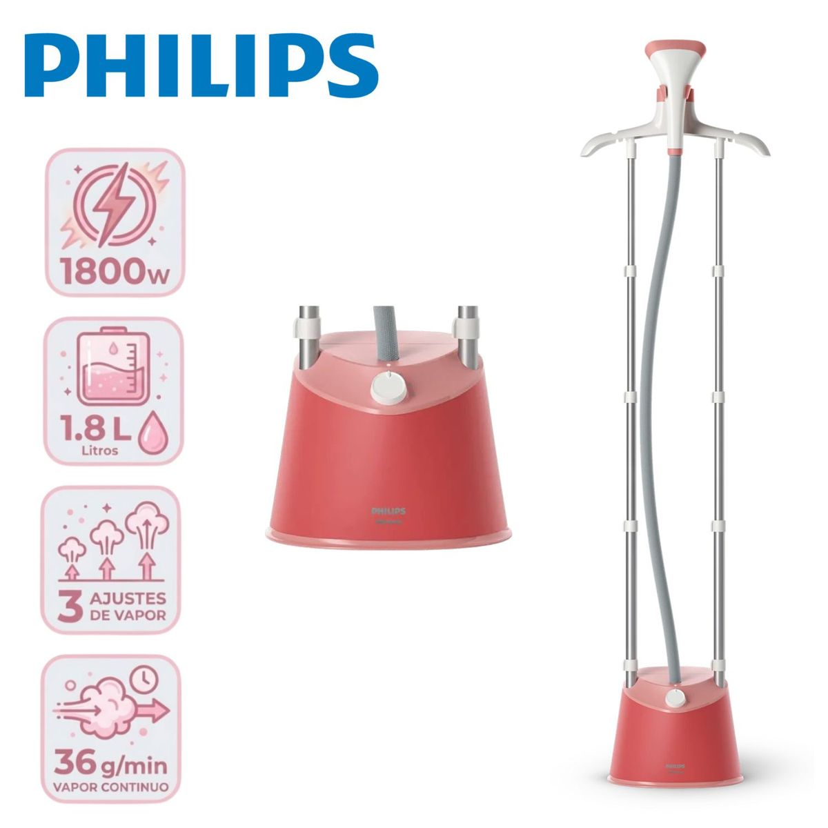 PHILIPS - Vaporizador de prendas Philips STE1020 con 36 g/min tanque 1,8 Litros