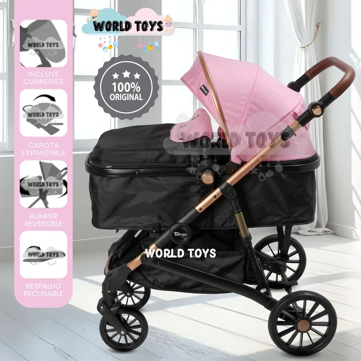 Baby - Coche Moisés Travel System «INFINITIVE GOLD II» de Lujo Pink