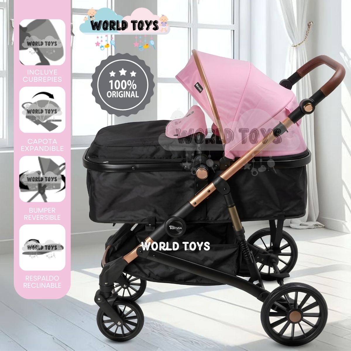 Baby - Coche Moisés Travel System «INFINITIVE GOLD II» de Lujo Pink
