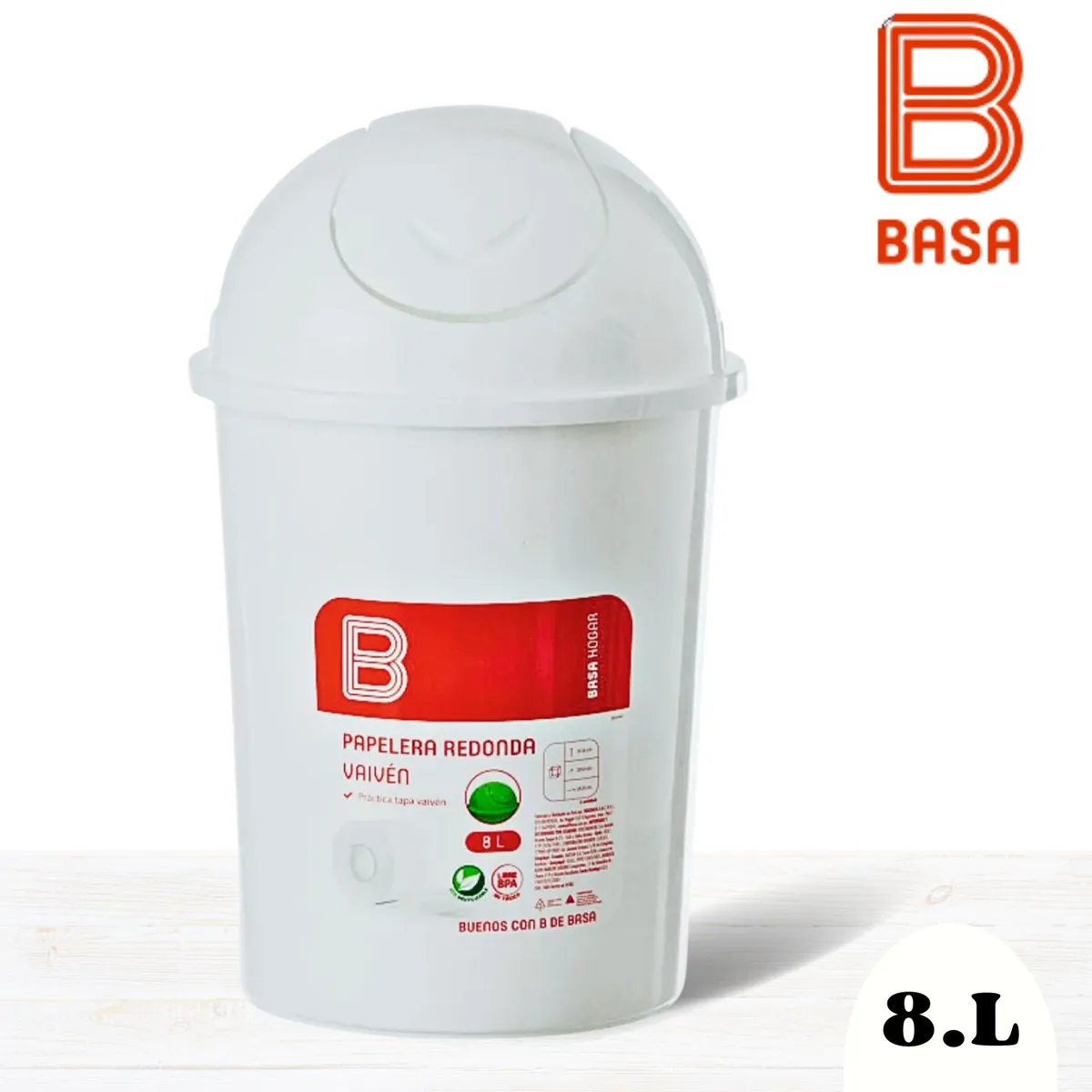 Basa - Papelera Redonda Vaiven8 LT Blanco- BASA.