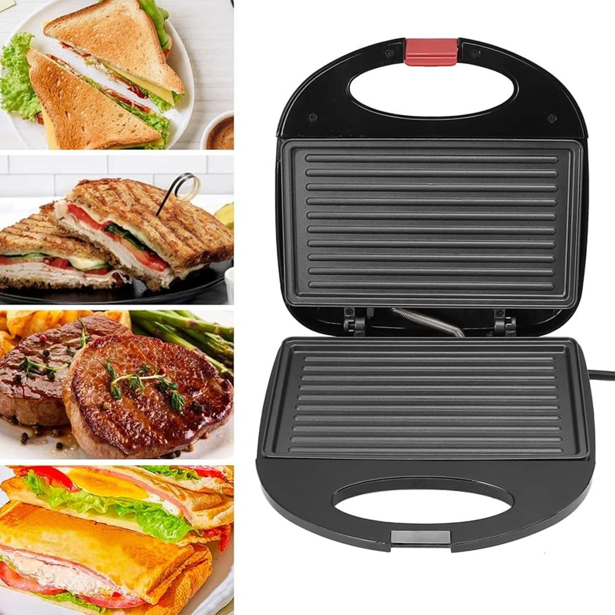 OEM - Prensa para Paninis y Grill Eléctrico Portátil - Diseño Compacto con Cierre de Seguridad