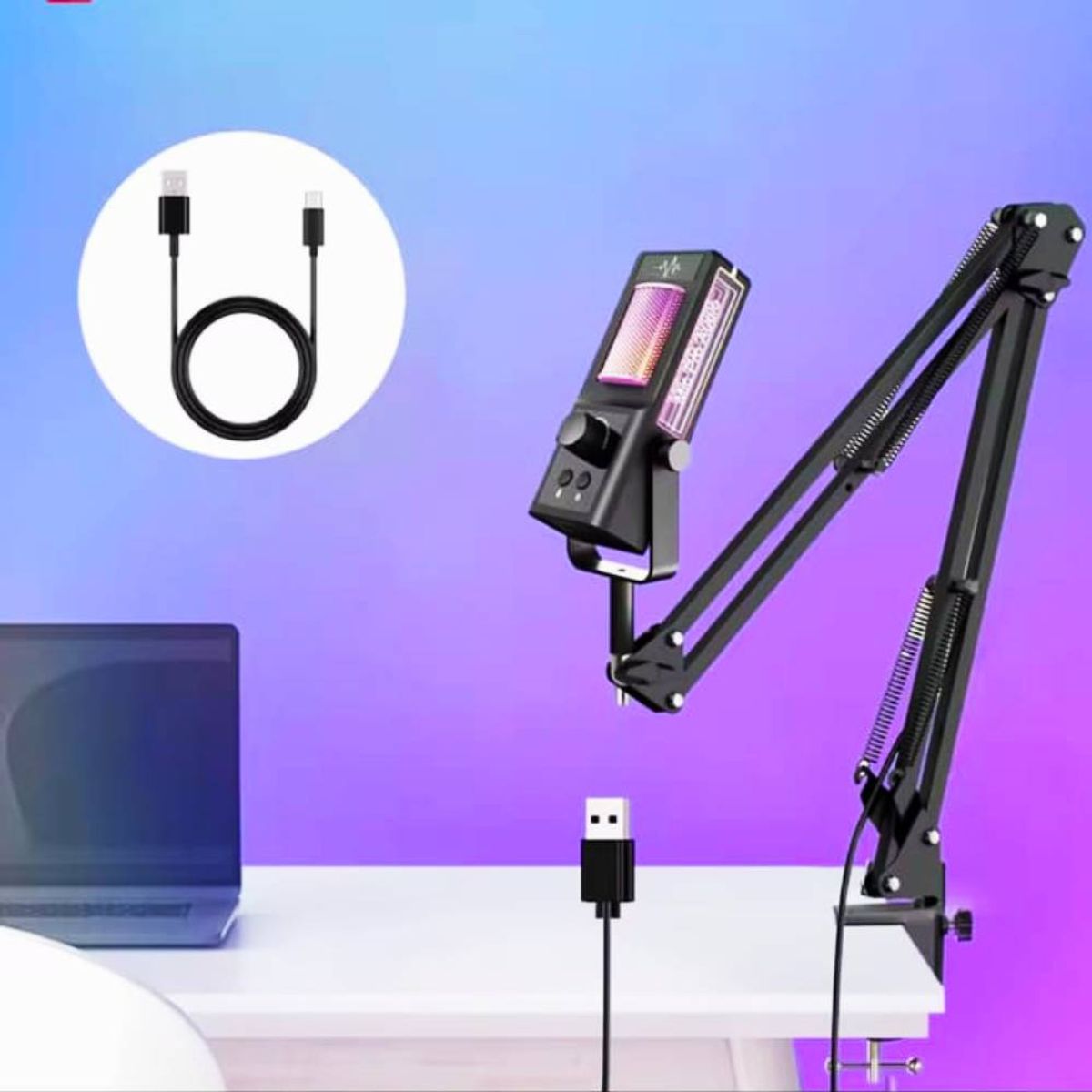 GENERICO - Microfono para Pc Laptop USB Gamer Luz RGB Dinamico Escritorio