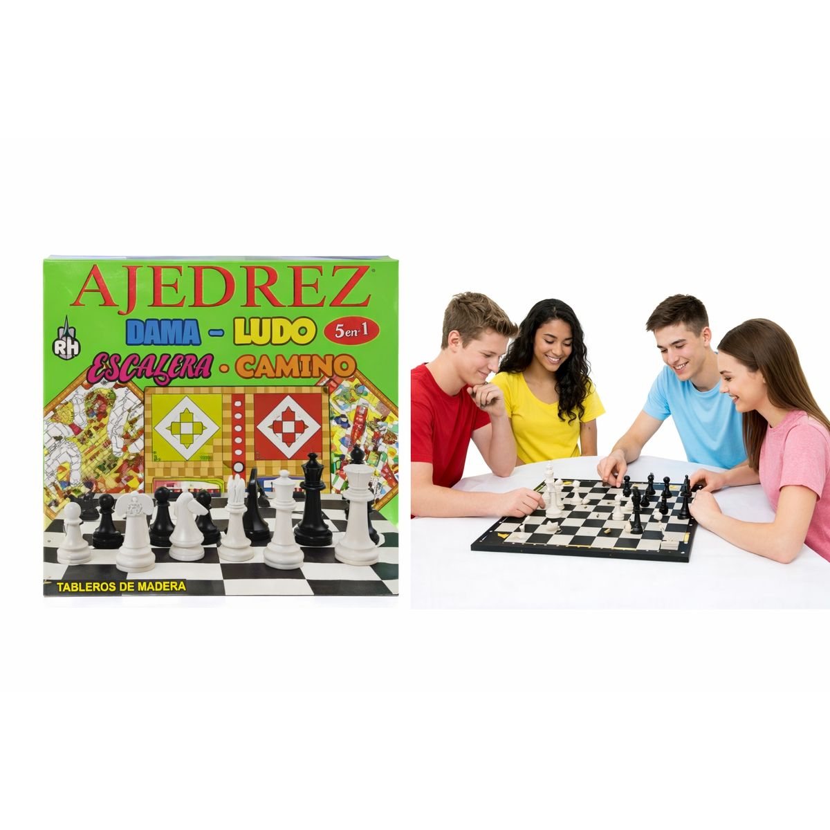 GENERICO - Juego De Mesa Ajedrez ludo Dama Escalera y Camino 5 en 1