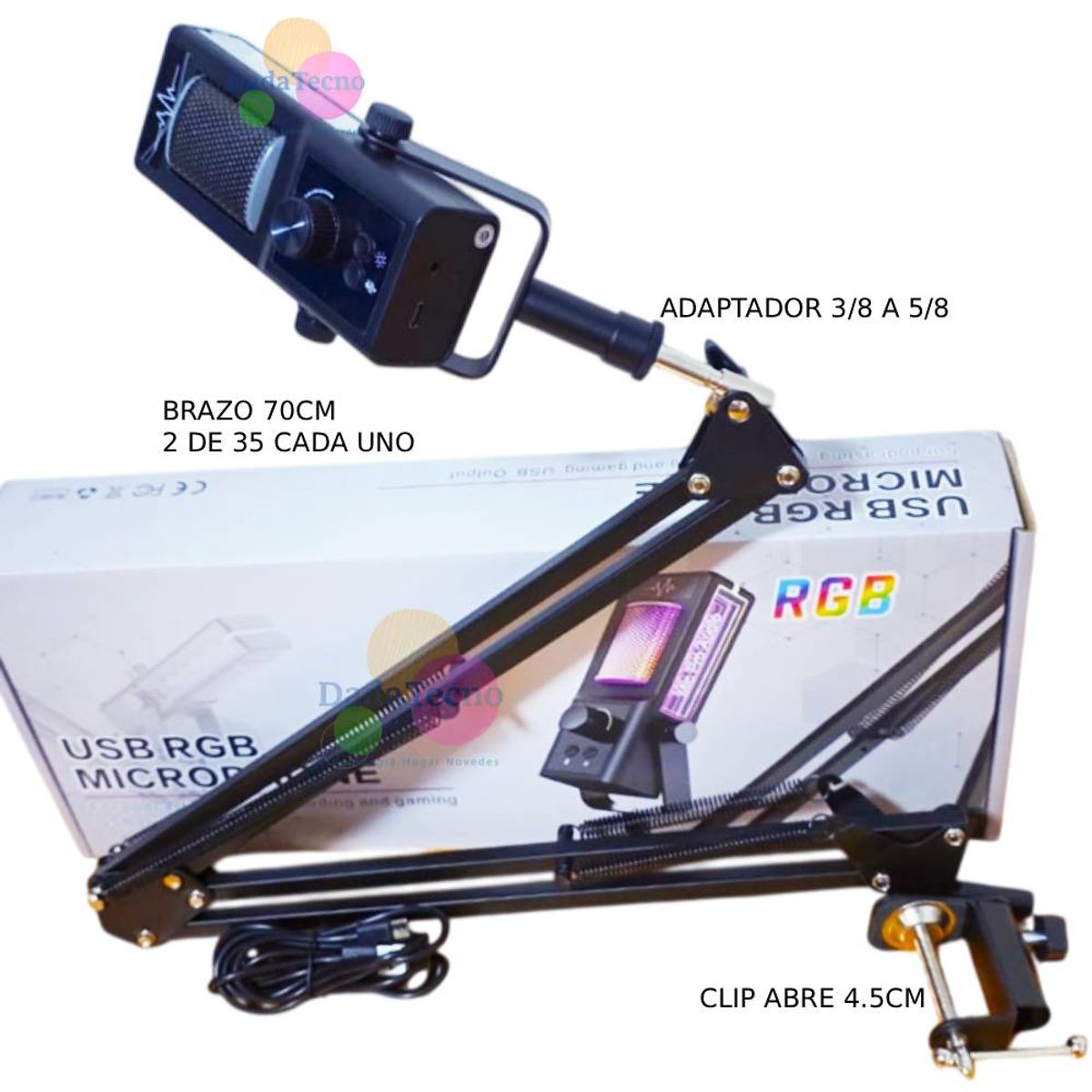 GENERICO - Kit Micrófono Gamer para Pc Laptop Luz RGB Dinámico USB Escritorio