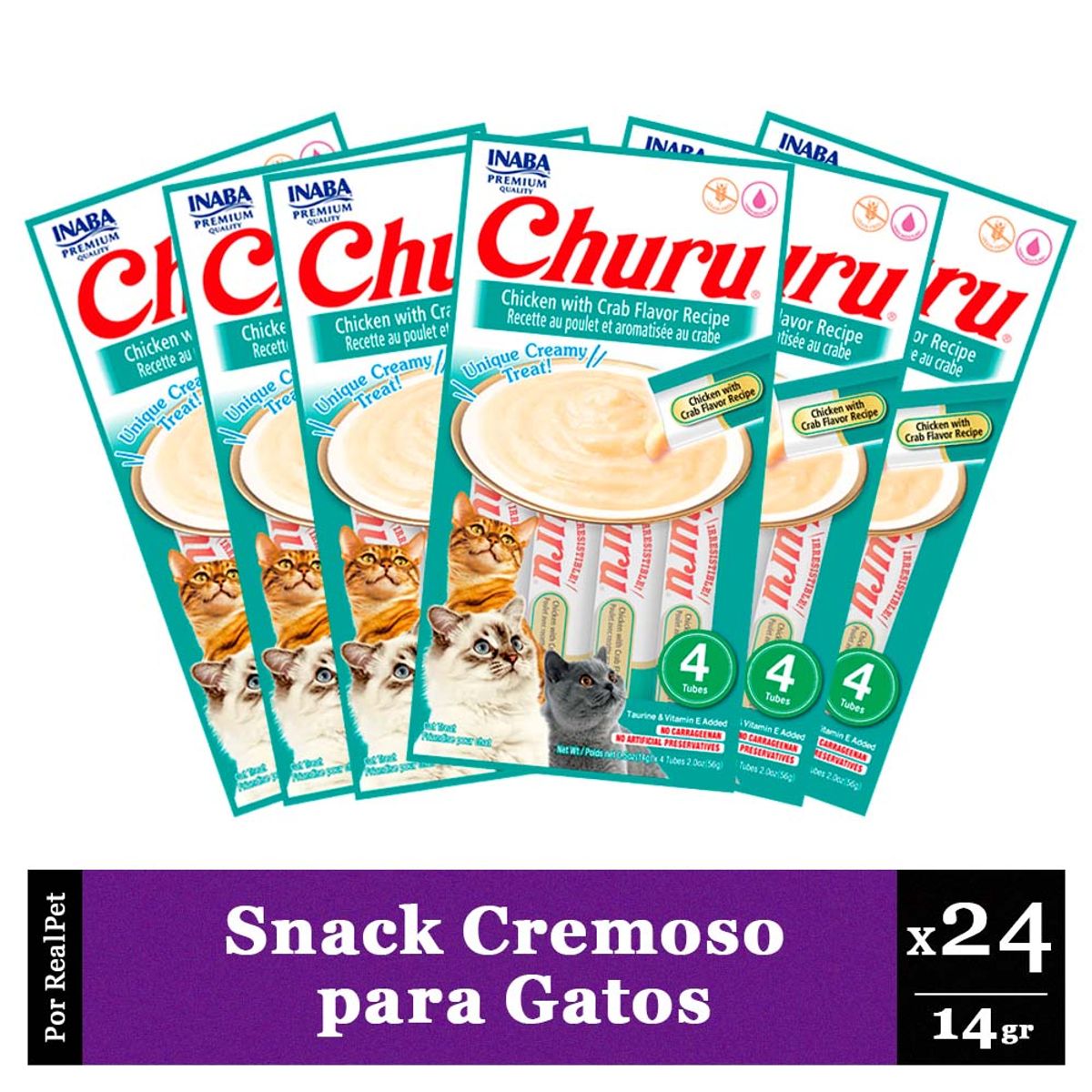 CHURU - Snack Cremoso Gato Churu Pollo y Cangrejo 6 sobres x 4 tubos
