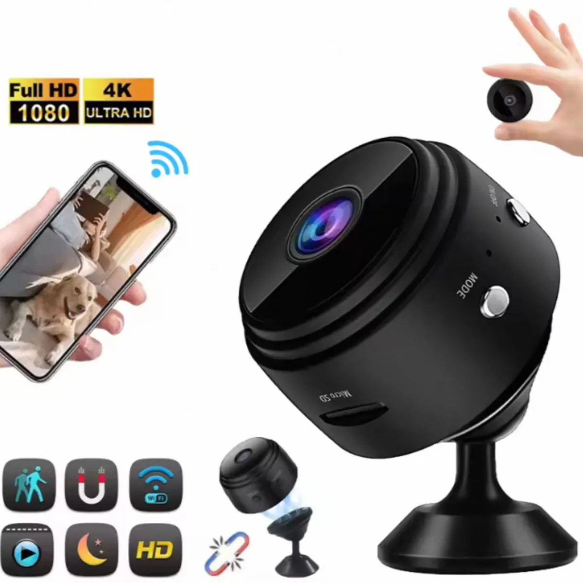 GENERICO - Mini Cámara Espía WiFi A9 HD 1080p Cámara de Vigilancia con Visión Nocturna y Control desde Celular