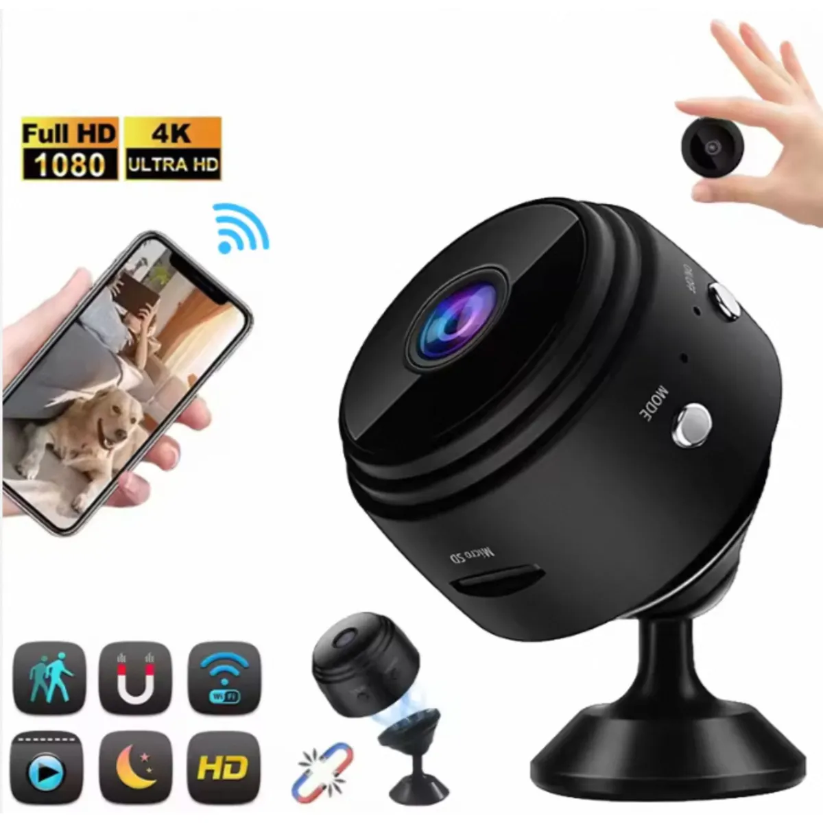 GENERICO - Mini Cámara Espía WiFi A9 HD 1080p Cámara de Vigilancia con Visión Nocturna y Control desde Celular
