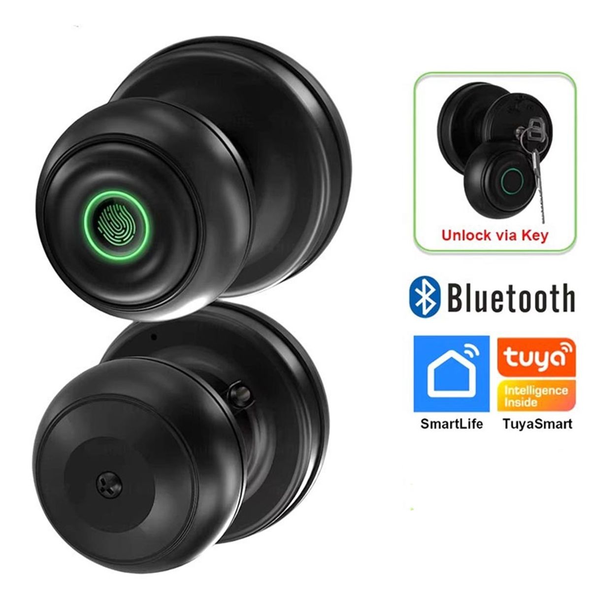 MN ELECTRONICS - Cerradura Inteligente Bluetooth de Perilla PST-Q1 App, Huella y Llave