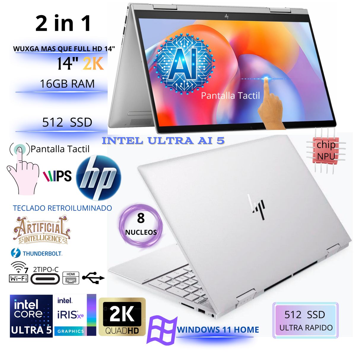 HP - LAPTOP HP OMNIBOOK X FLIP 14-FM0013DX CORE ULTRA 5 226V 16GB 512GB SSD 14″ TÁCTIL 2K WINDOWS 11