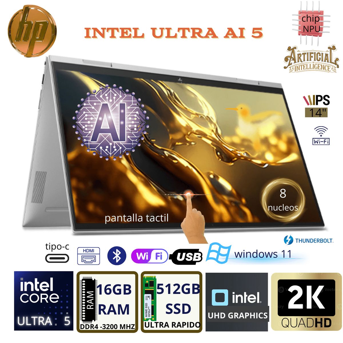 HP - LAPTOP HP OMNIBOOK X FLIP 14-FM0013DX CORE ULTRA 5 226V 16GB 512GB SSD 14″ TÁCTIL 2K WINDOWS 11