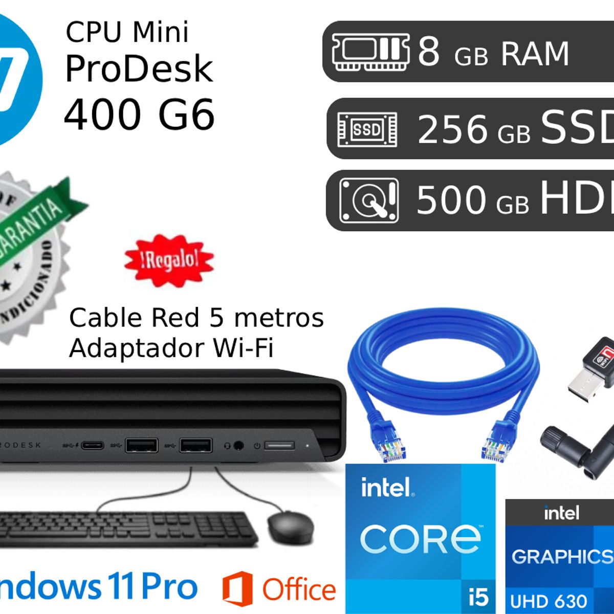 HP - ProDesk Mini 400 G6 i5 10ma 8GB RAM 256GB SSD 500GB HDD EXT Reacondicionada 1 Año de garantía