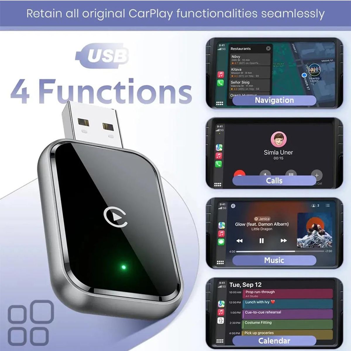 MN ELECTRONICS - Adaptador Carplay Inalámbrico Q1J Bluetooth para Auto Compatible con Iphone y Android