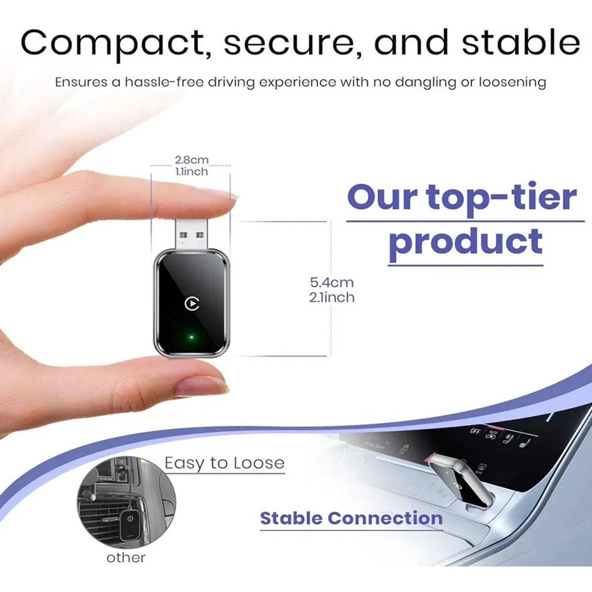 MN ELECTRONICS - Adaptador Carplay Inalámbrico Q1J Bluetooth para Auto Compatible con Iphone y Android