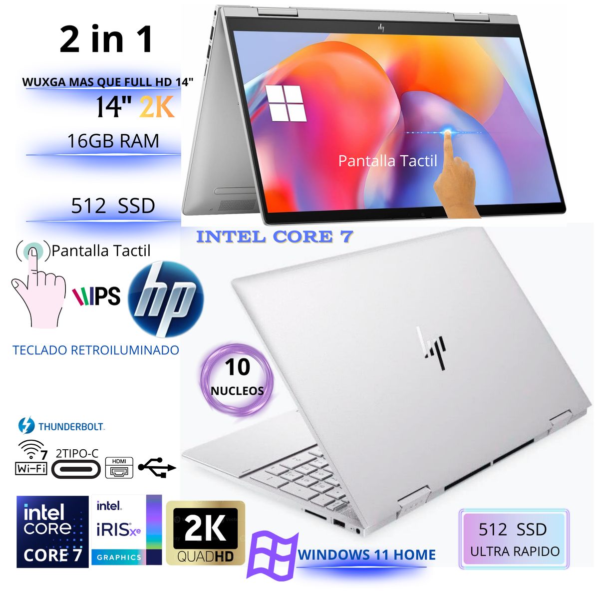 HP - Laptop HP OmniBook 5 Flip x360 14-FP0023DX Intel Core 7  Ram 16GB Disco 512GB SSD 14"  Tactil Windows 11