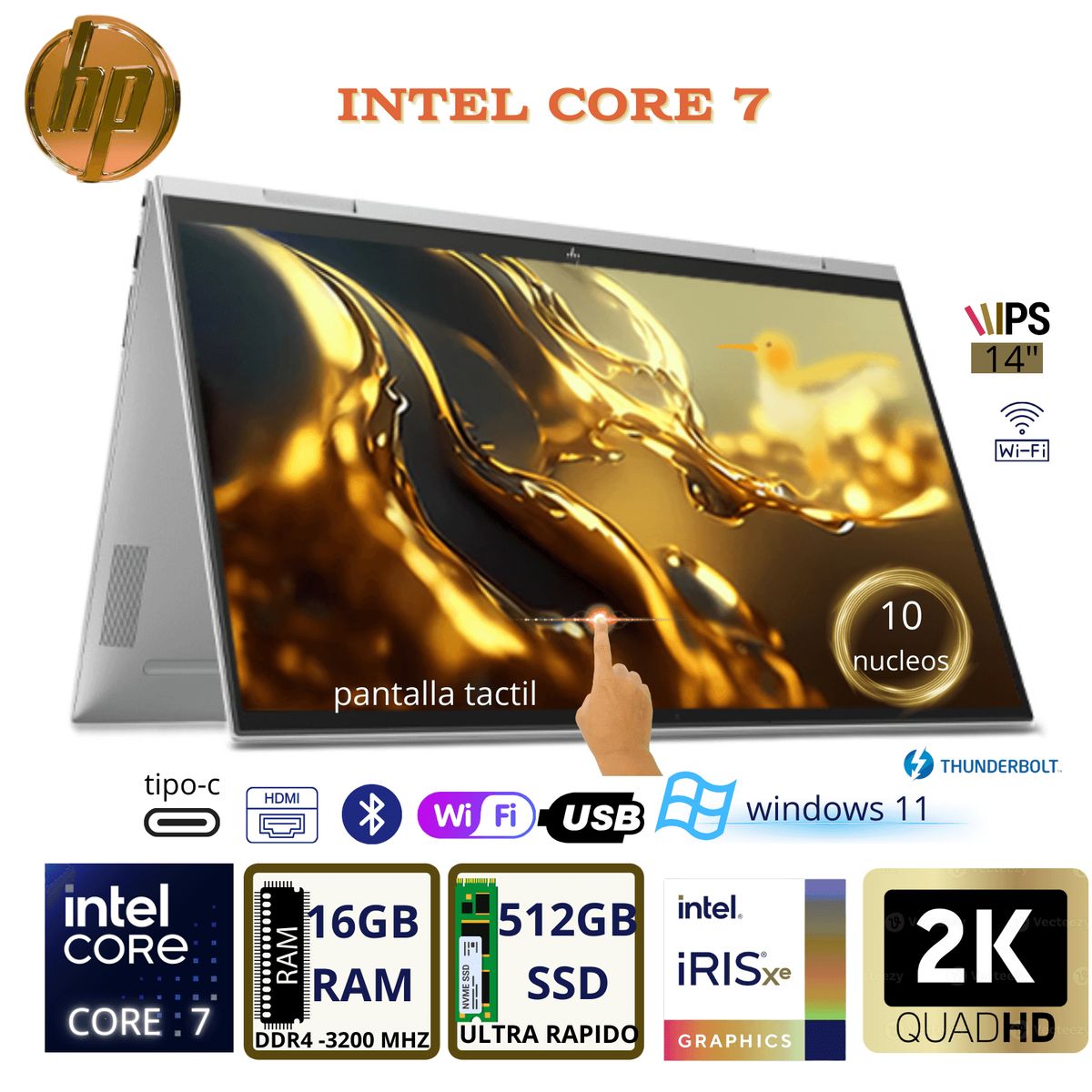 HP - Laptop HP OmniBook 5 Flip x360 14-FP0023DX Intel Core 7  Ram 16GB Disco 512GB SSD 14"  Tactil Windows 11