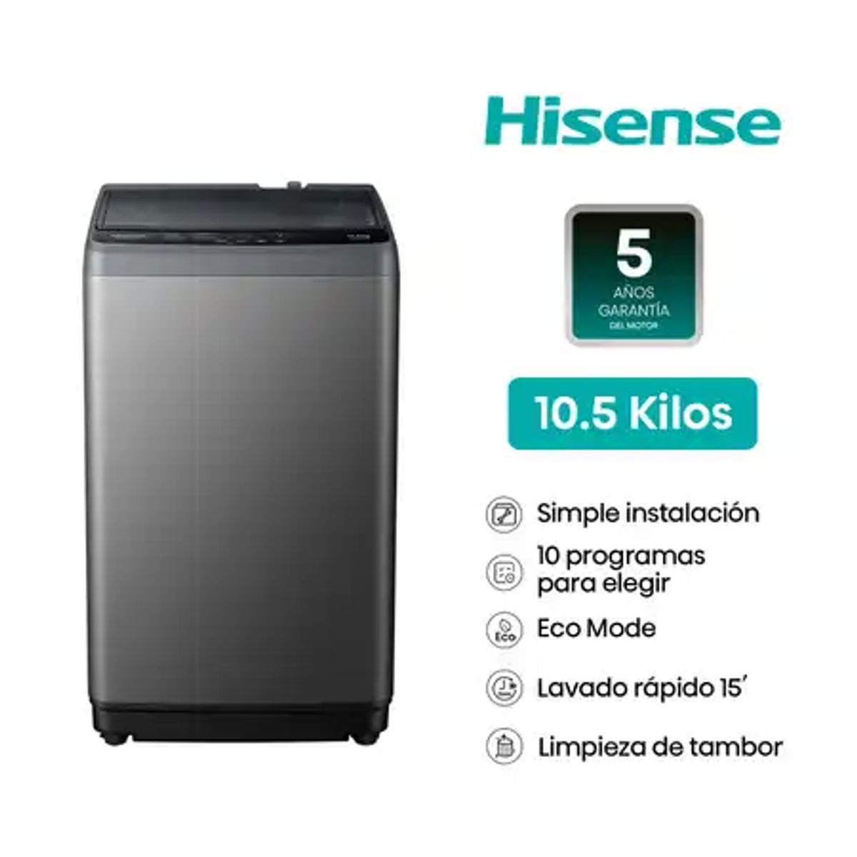 HISENSE - Lavadora 10.5kg carga superior WT1D1030UT Hisense