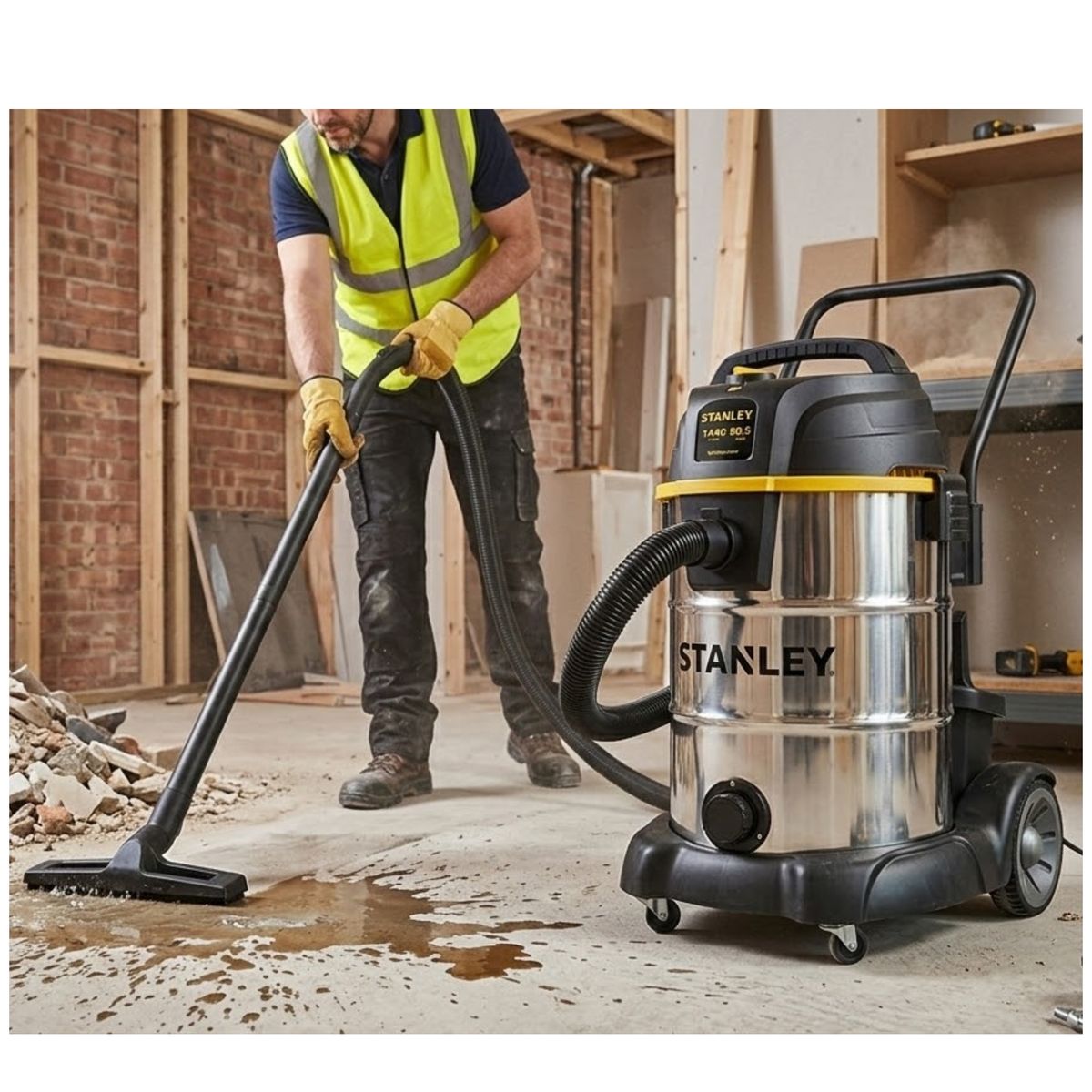 STANLEY - ASPIRADORA SOPLADORA DE POLVO Y LIQUIDO 60 LITROS, TANQUE ACERO INOXIDABLE STANLEY