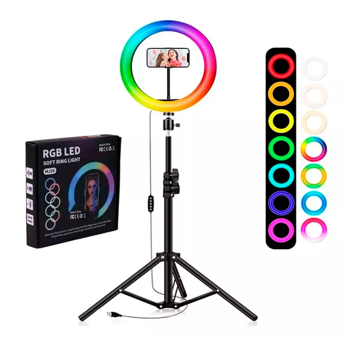 GENERICO - Aro Luz Led 26 CM RGB Colores + Trípode