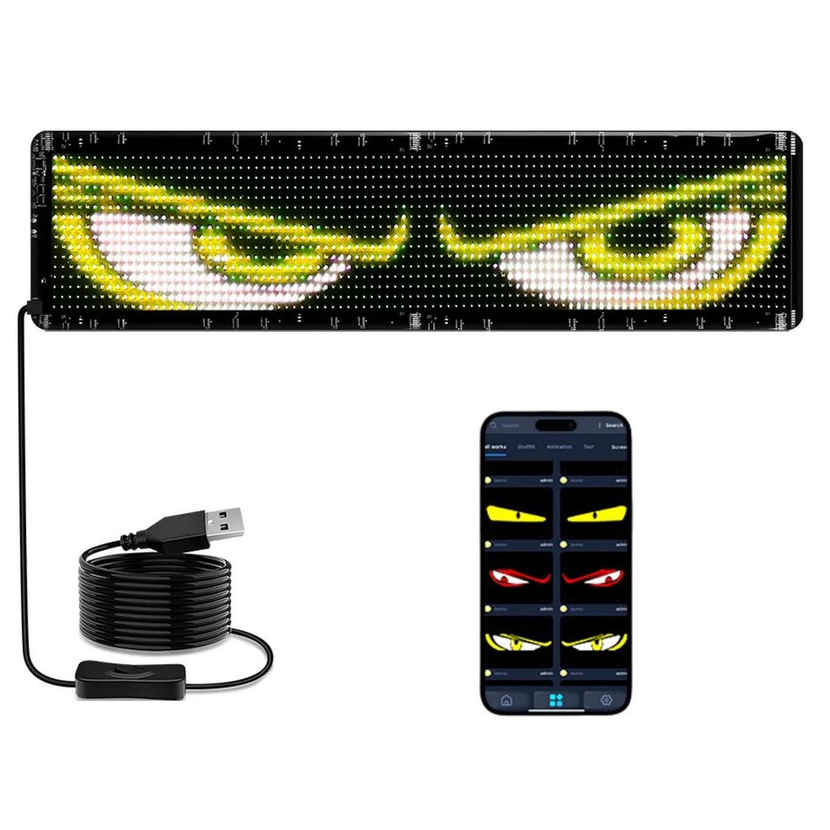 OEM - Pantalla LED RGB - Ojos Animados Con Aplicacion - 12x74CM
