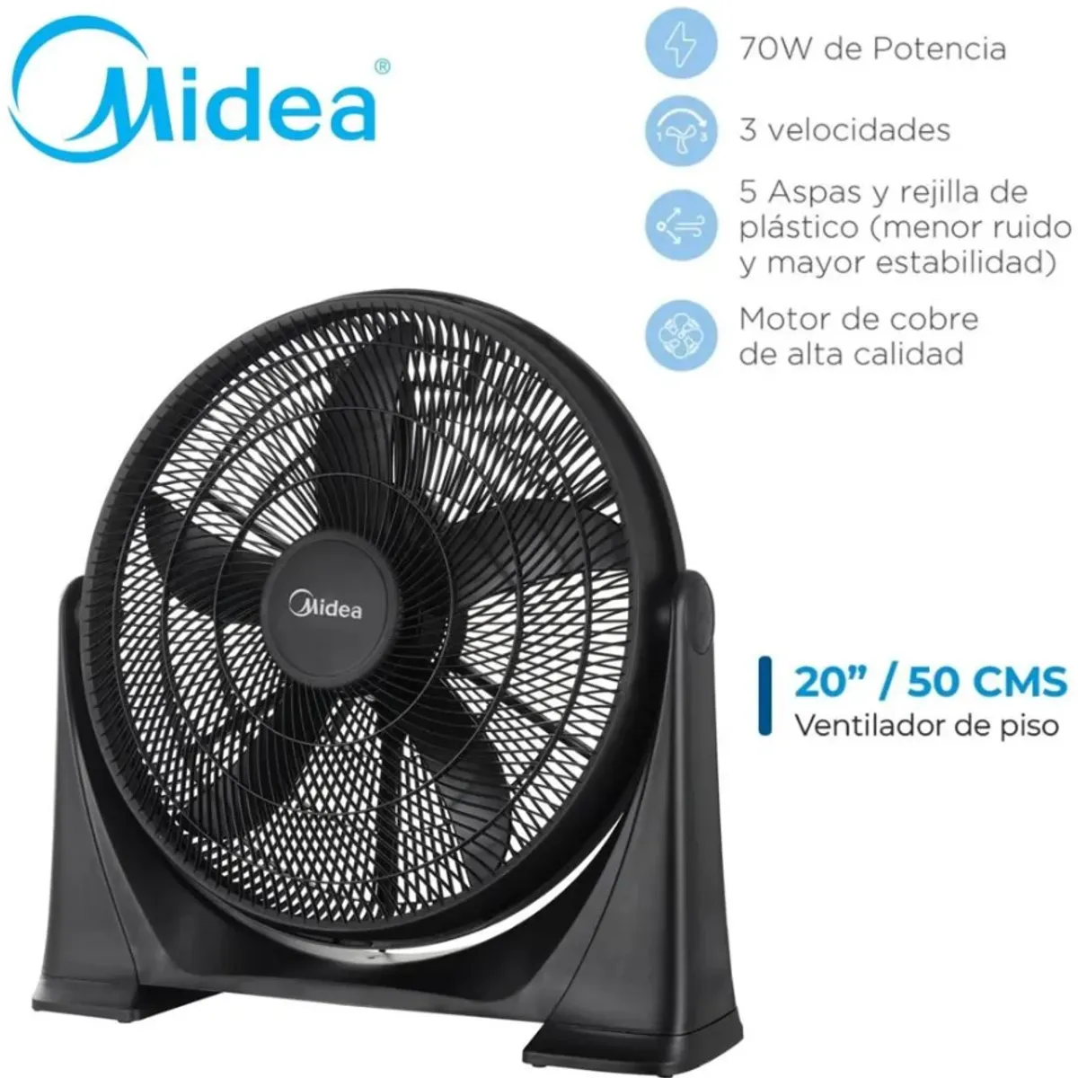 MIDEA - VENTILADOR DE PISO 20 PULG MIDEA 70 WATTS NEGRO