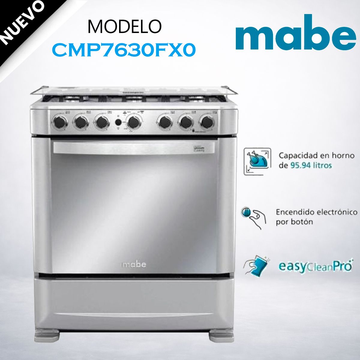 MABE - CMP7630FX0 - Cocina De Pie 6 Hornillas 76Cm Inox Mabe