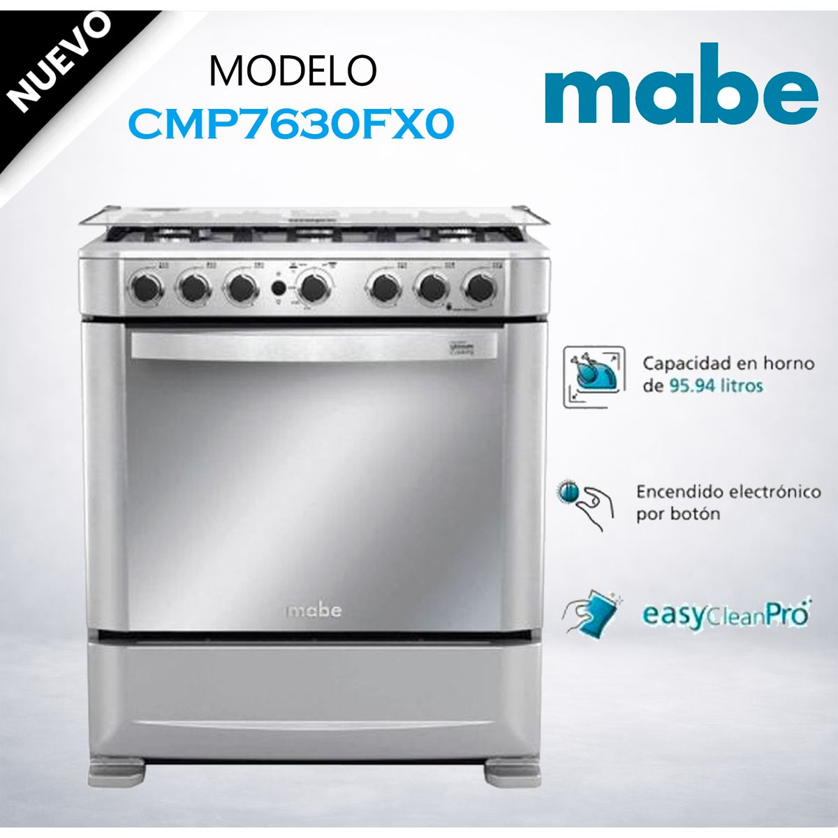 MABE - CMP7630FX0 - Cocina De Pie 6 Hornillas 76Cm Inox Mabe
