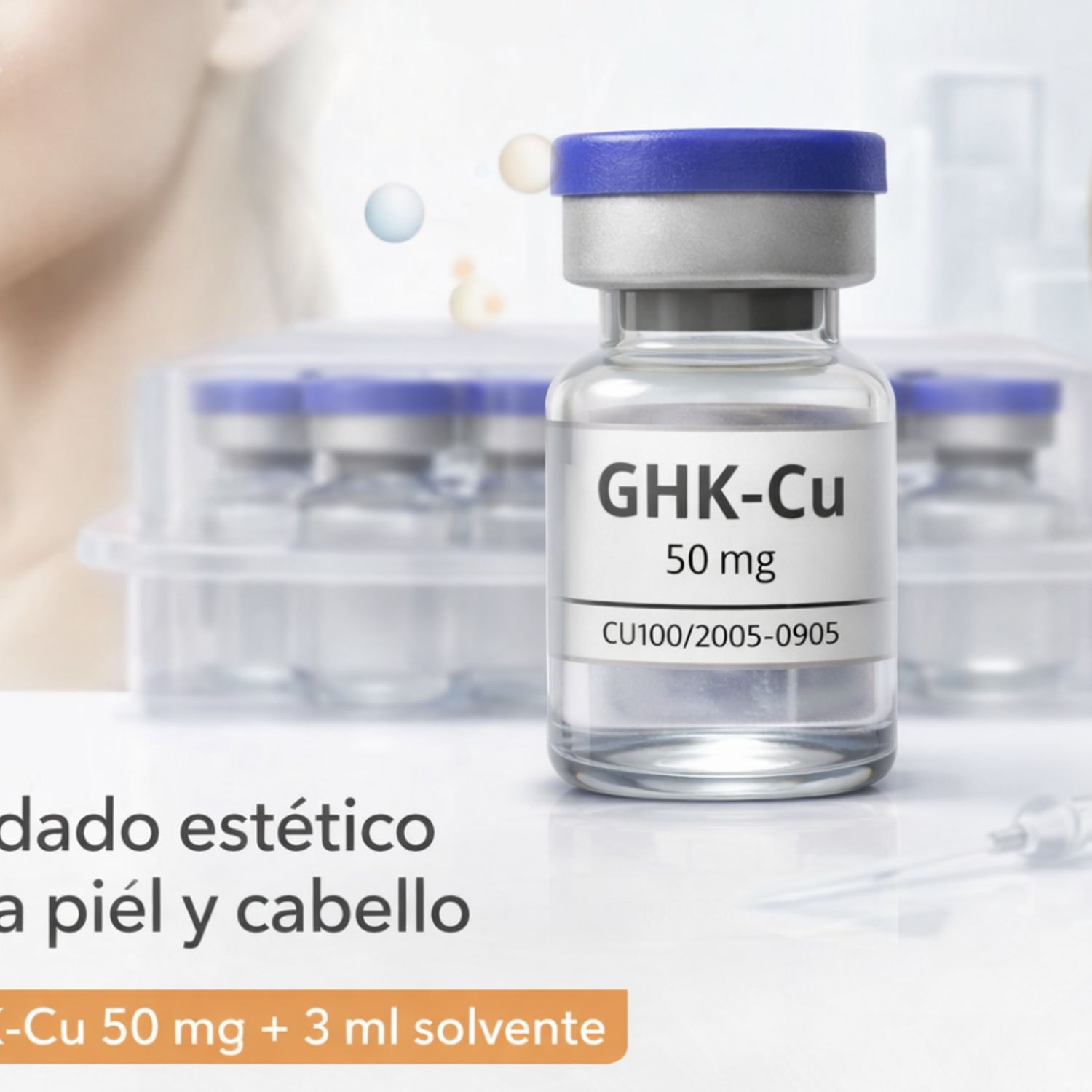 GHK-Cu 50mg+3 ml de solventePéptido de alta purezaEnfoque estético para  piel y cabello inyectable GENERICO