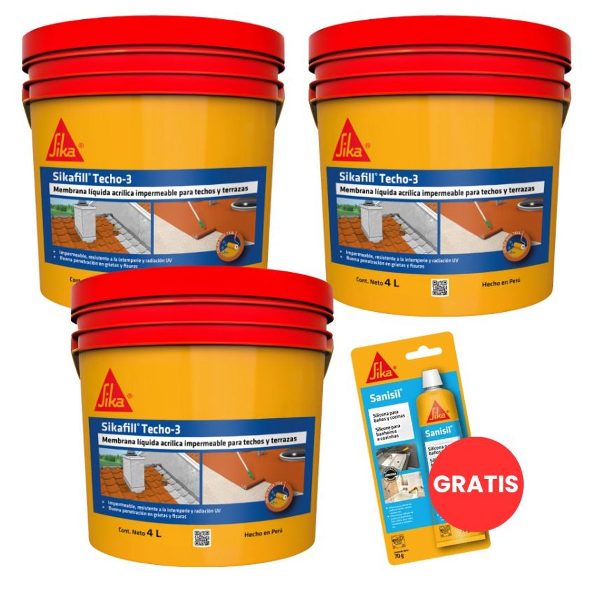 GENERICO - Pack 3 Impermeabilizantes para techos gris x 4lt + Silicona para baño