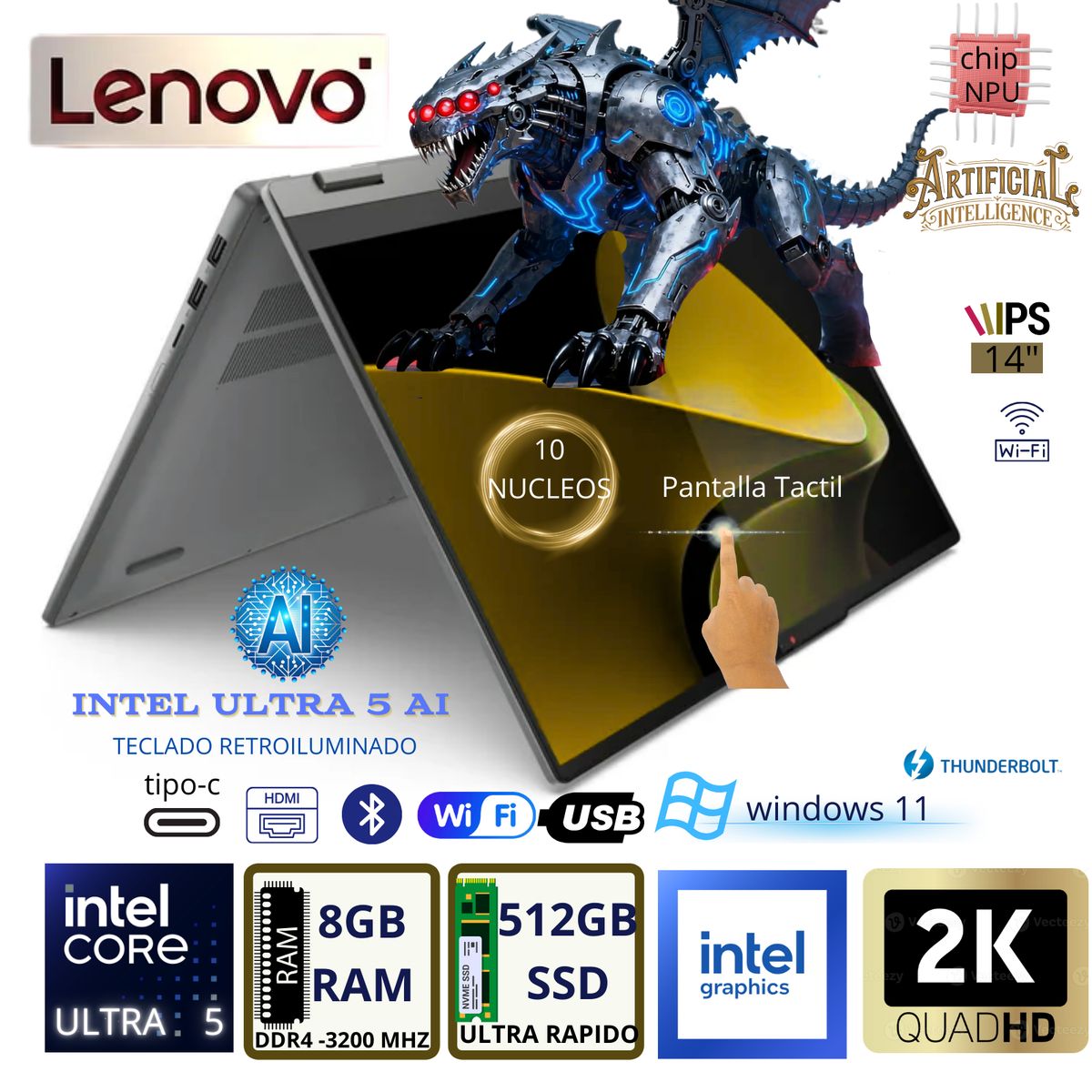 LENOVO - Laptop Lenovo IdeaPad 5 2 en 1 Intel Ultra 5 - 225V 8GB RAM 512GB SSD 14" WUXGA Touch