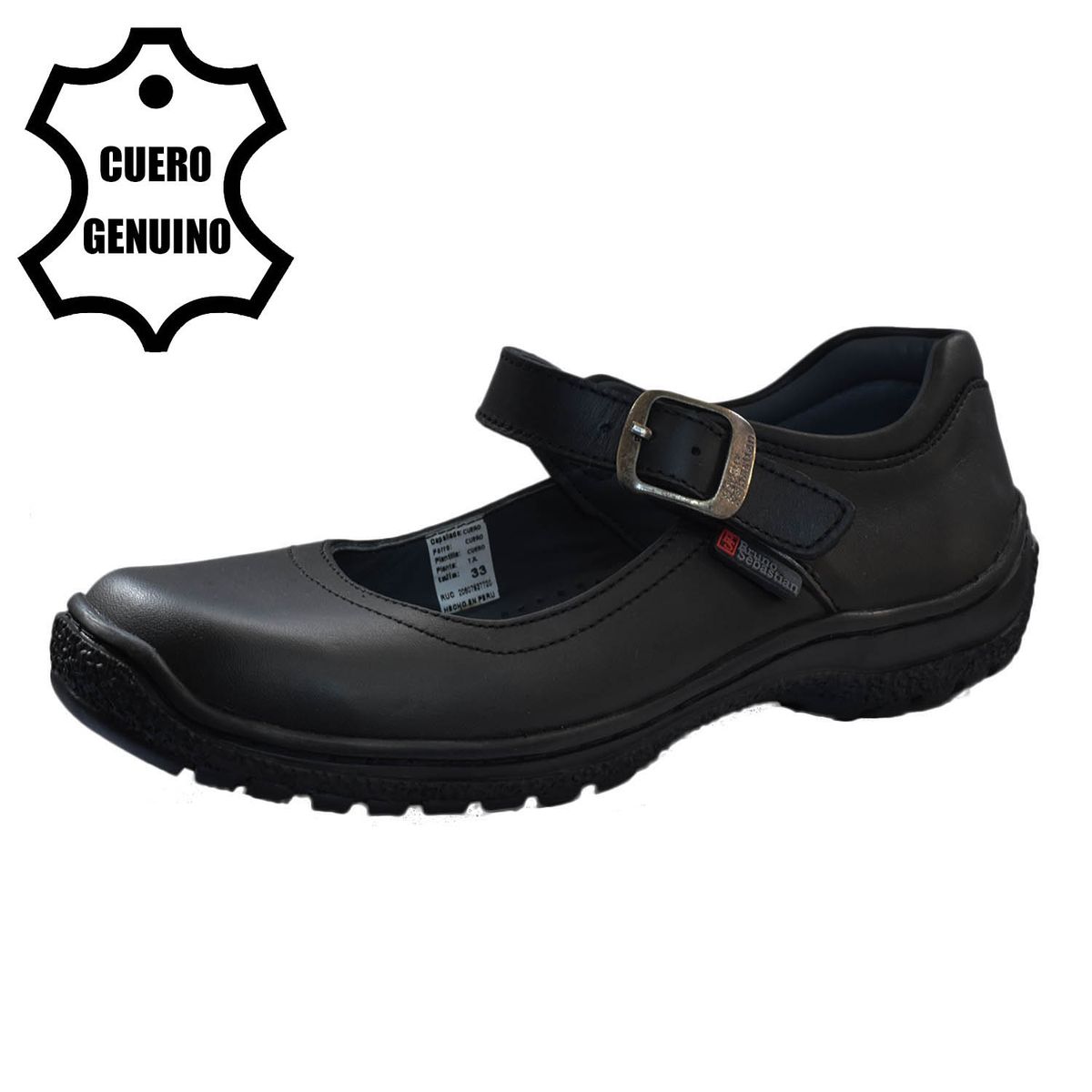 BRUNO SEBASTIAN - ZAPATO ESCOLAR PARA NIÑA BRUNO SEBASTIAN DE CUERO NEGRO MARY JANE HEBILLA.
