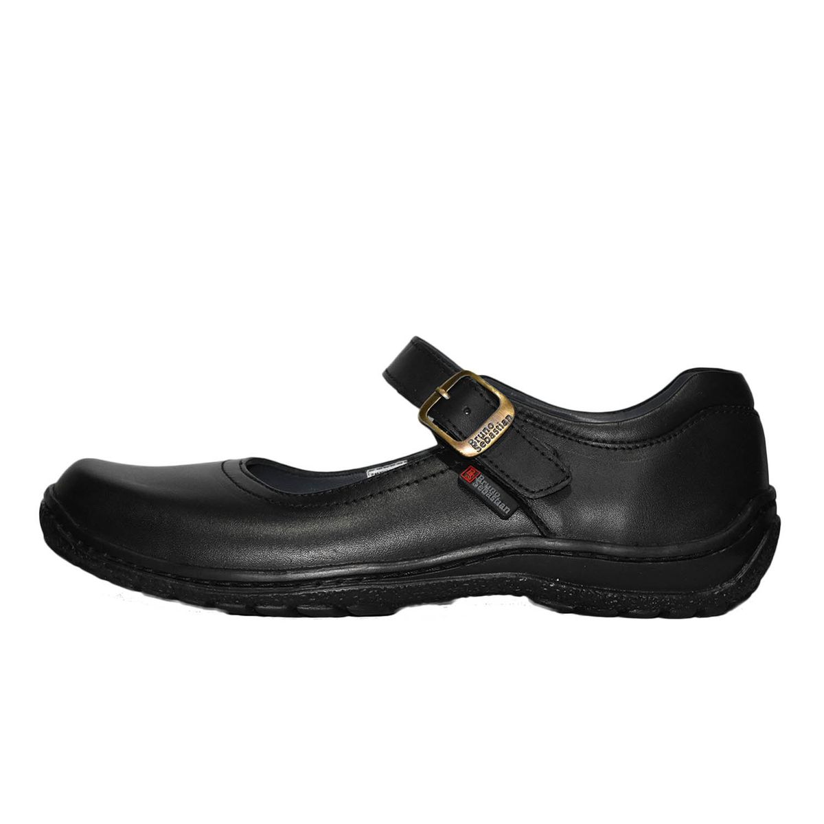 BRUNO SEBASTIAN - ZAPATO ESCOLAR PARA NIÑA BRUNO SEBASTIAN DE CUERO NEGRO MARY JANE HEBILLA.