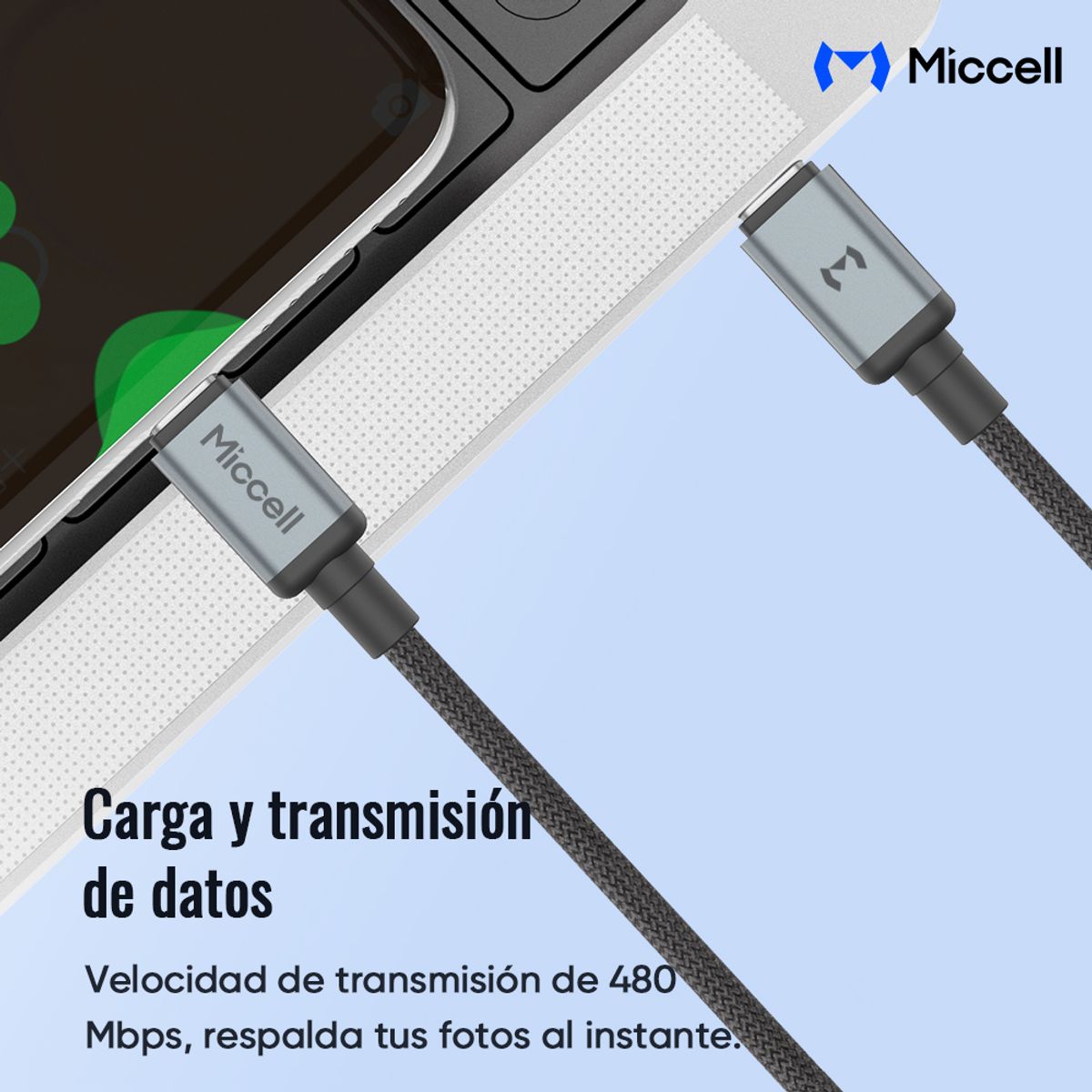 MICCELL - Miccell Cable de Datos USB-C 3A Carga Rápida Nylon Trenzado Durable