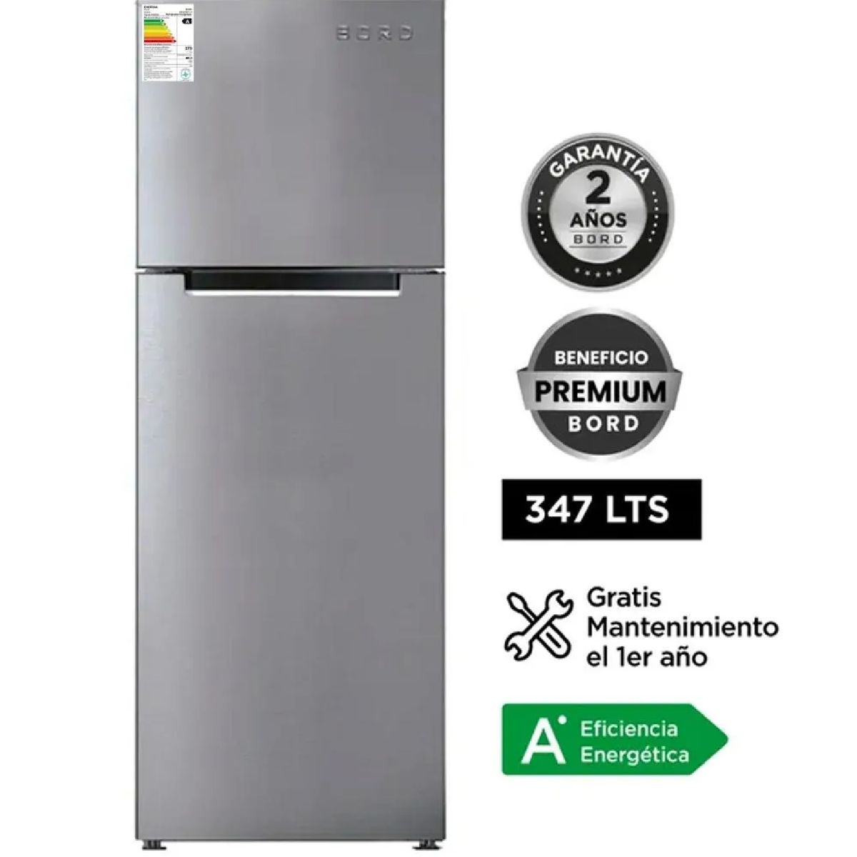 BORD - Refrigeradora BORD 347L Top Freezer No Frost RE340NFI-H - Plateado
