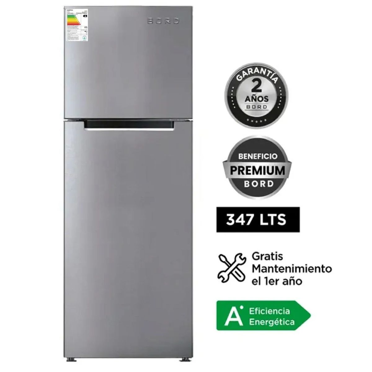 BORD - Refrigeradora BORD 347L Top Freezer No Frost RE340NFI-H - Plateado