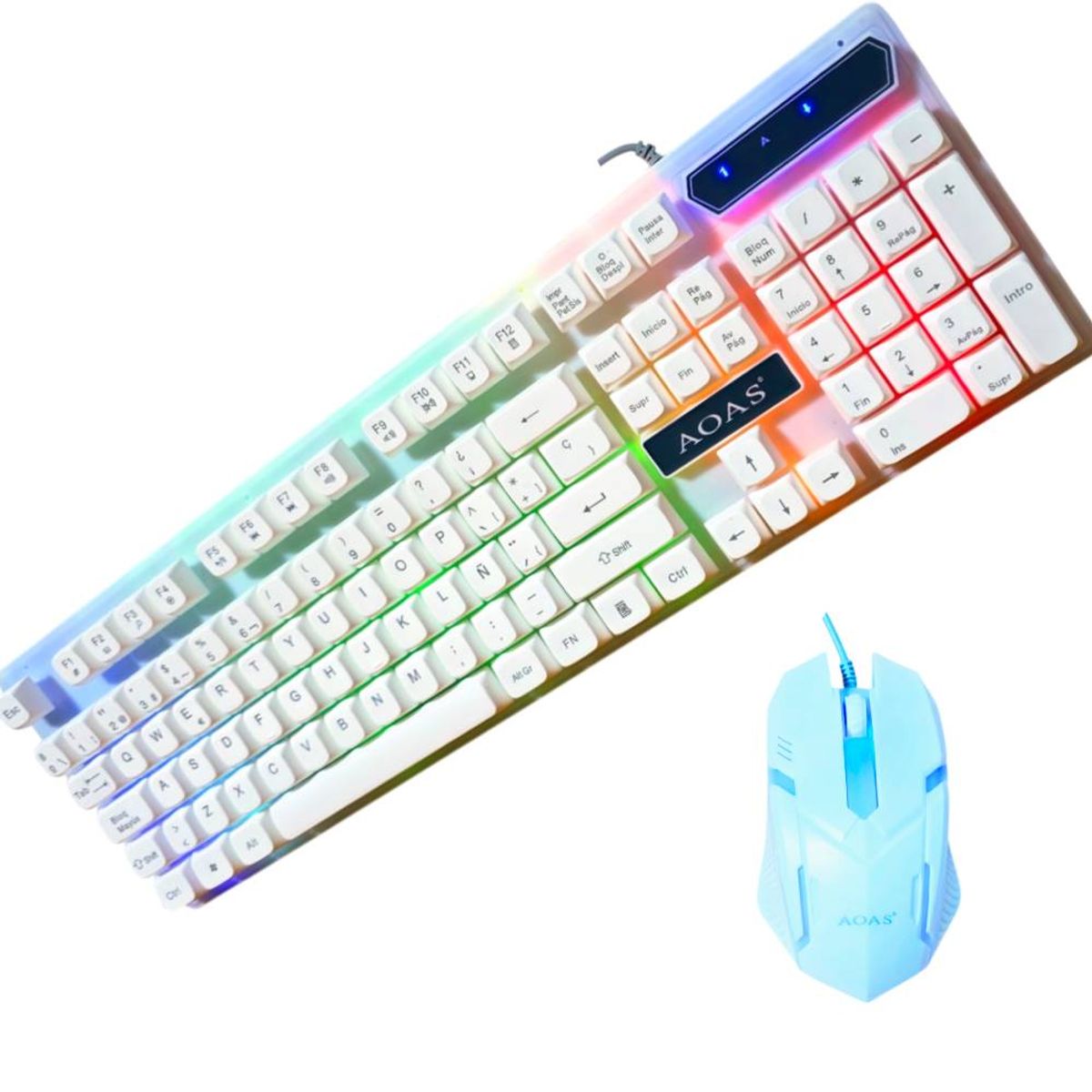 GENERICO - KIT Teclado Y Mouse Gamer Cable USB Pc Laptop Blanco Luz RGB M-400