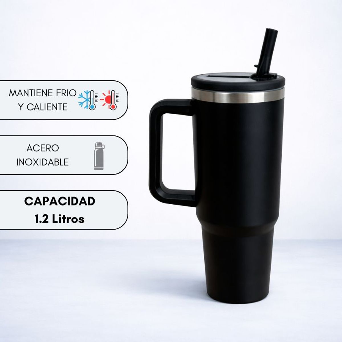 ATIPIC - Tomatodo Térmico Acero Inoxidable con Asa Negro 1.2L