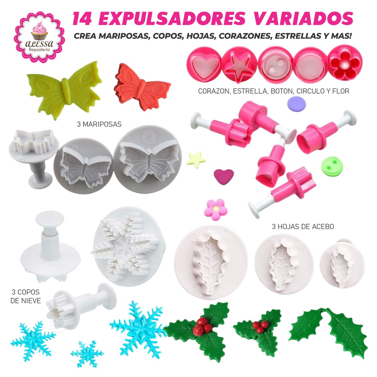Set Premium de 14 Expulsadores Variados para Repostería, marca GENERICO - Foto 2