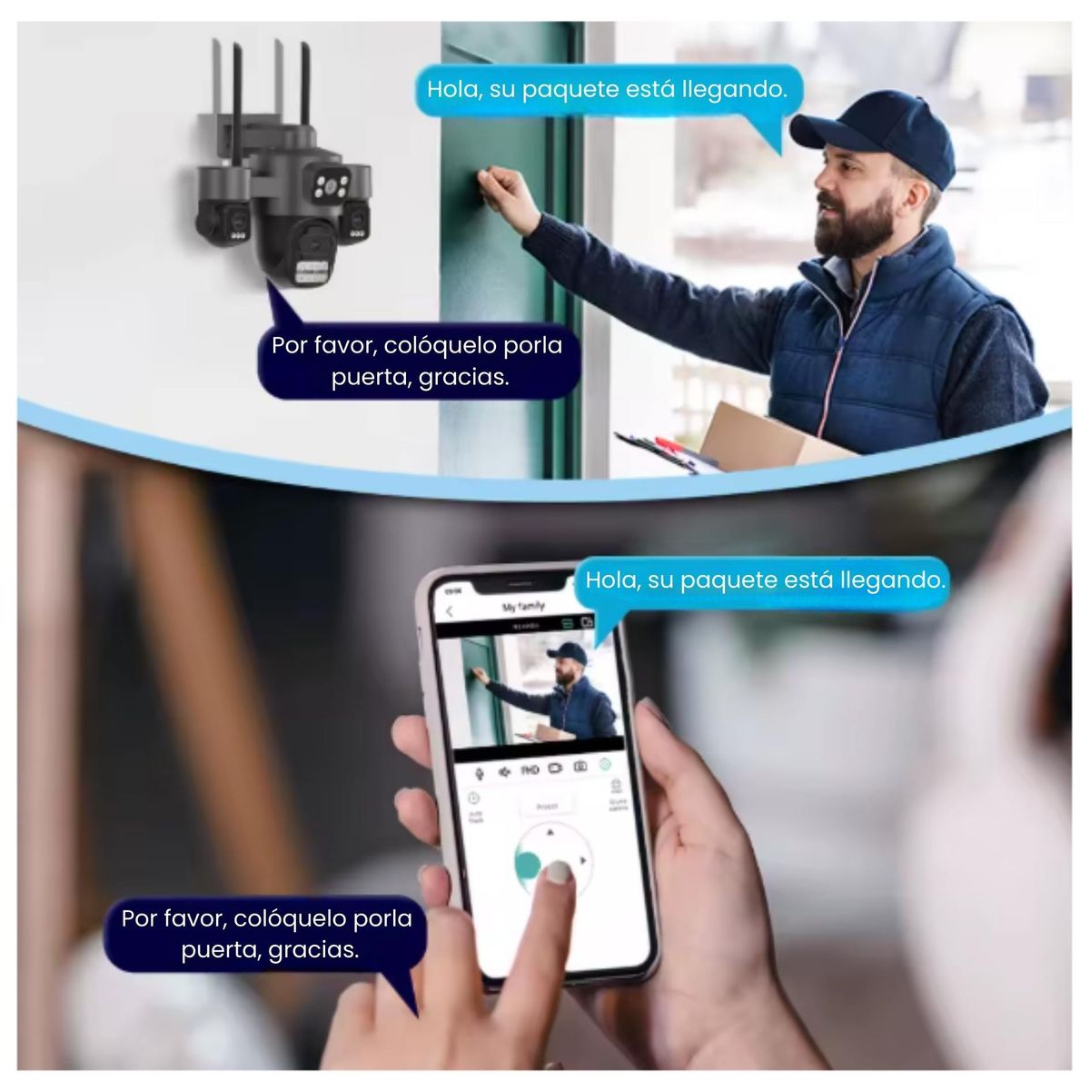 SEISA - Cámara de Seguridad PTZ 355° Triple Lente WiFi con Alarma Inteligente FHD  iCSee