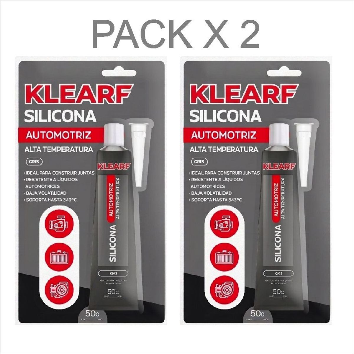 GENERICO - Silicona Gris 50gr. Alta Temperatura Uso Automotriz PACK X 2