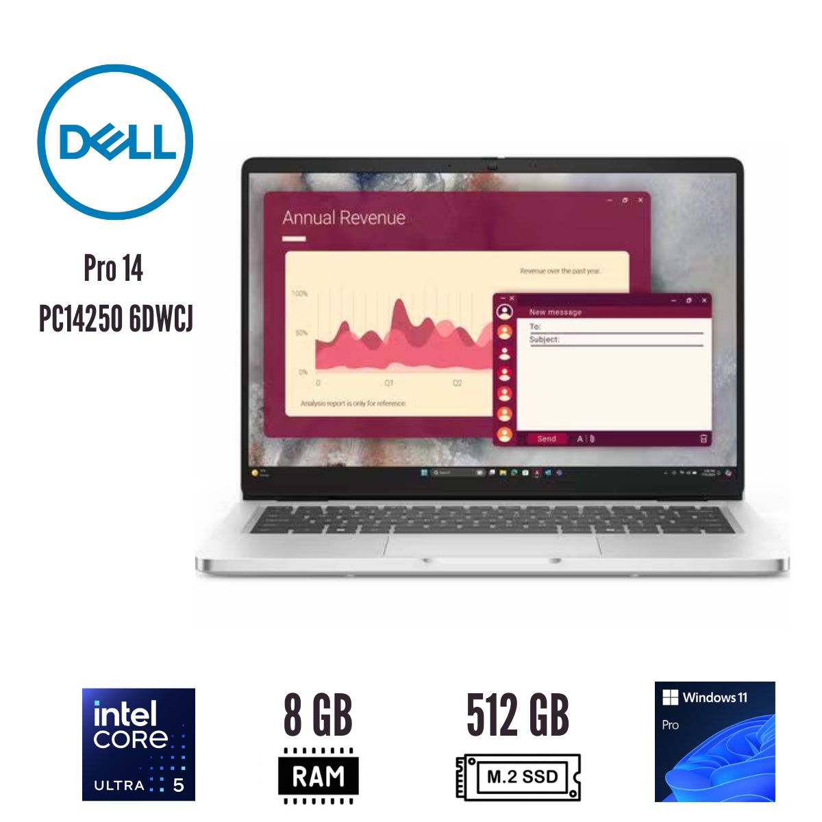 DELL - Portátil Dell Pro 14 PC14250 6DWCJ 35.6cm (14") Full HD Plus 60Hz Intel Core 5 120U 8GB 512GB SSD