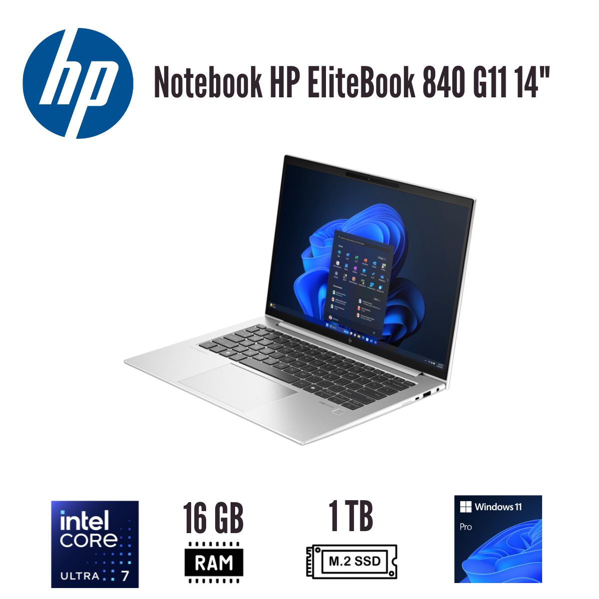 HP - Notebook HP EliteBook 840 G11 14" WUXGA UWVA Intel Core Ultra 7 155U 16GB DDR5 1TB SSD Windows 11