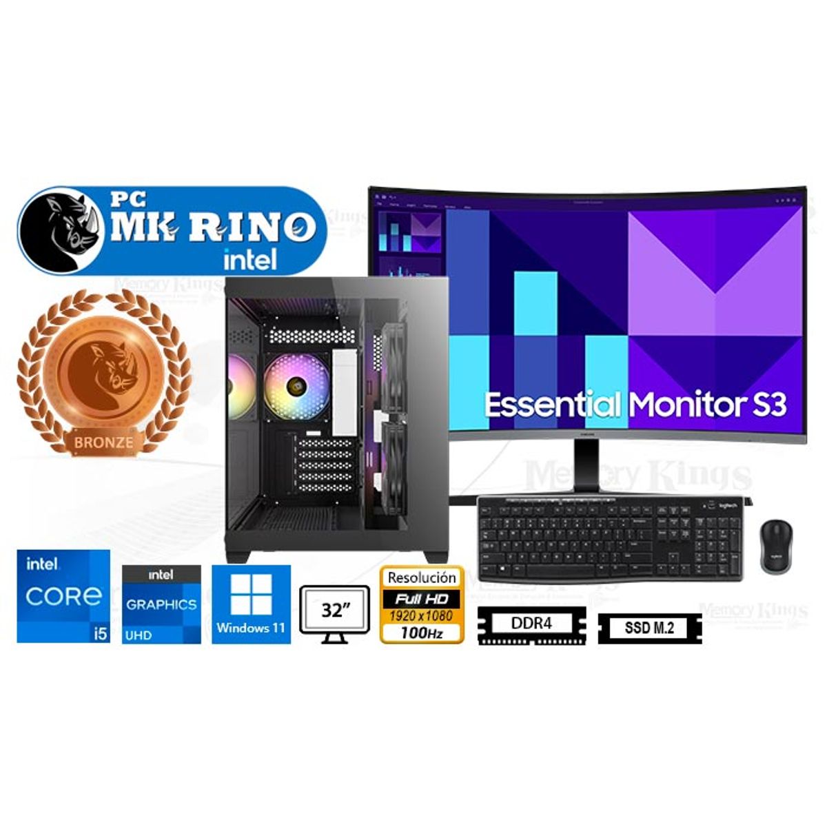 INTEL - Computadora Enovu Intel Core i5-12600K 16GB 512GB SSD 32" Intel UHD 770 Windows 11 Pro