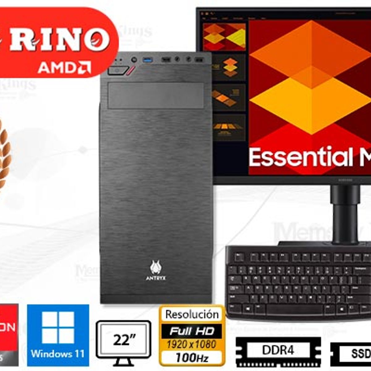 AMD - Computadora Enovu AMD Ryzen 5 3400G 16GB 512GB SSD 22" Radeon Vega 11 Windows 11 Pro