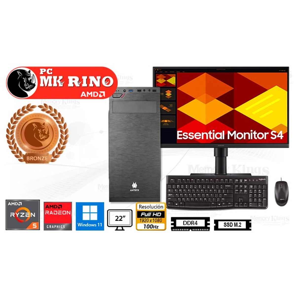 AMD - Computadora Enovu AMD Ryzen 5 3400G 16GB 512GB SSD 22" Radeon Vega 11 Windows 11 Pro