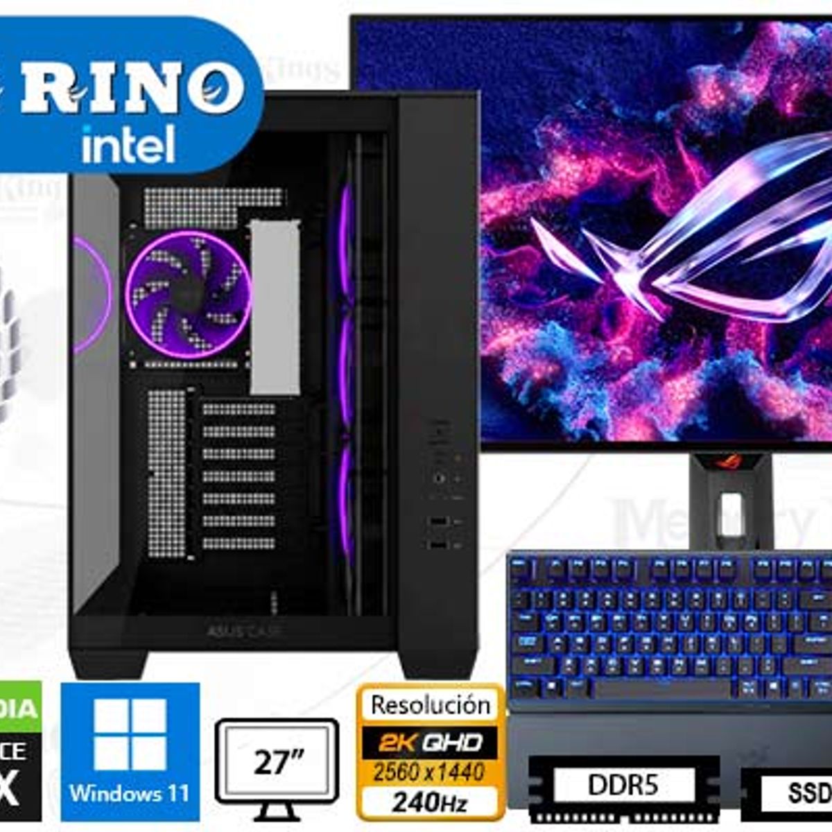 INTEL - Computadora Enovu Intel Core Ultra 7 265KF 16GB 1TB SSD 27" RTX 5060 8GB Windows 11 Pro