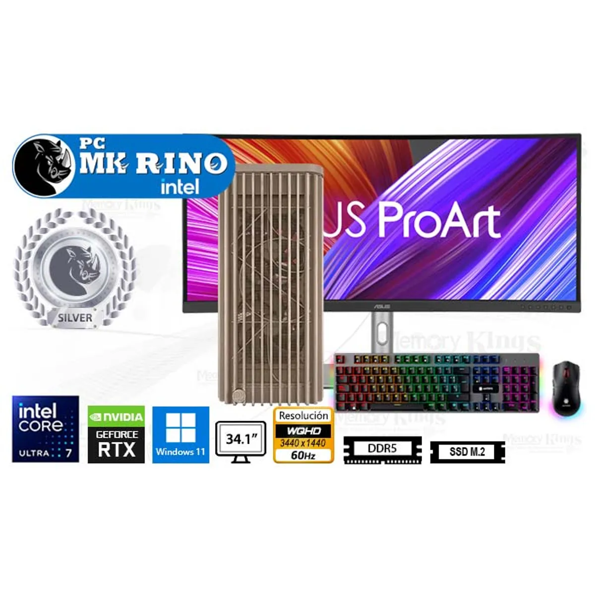 INTEL - Computadora Enovu Intel Core Ultra 7 265KF 16GB 2TB SSD 34.1" RTX 5060 8GB Windows 11 Pro
